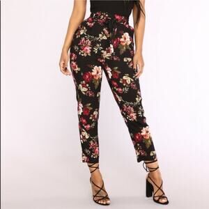 Papaya Floral Tie Waist Pants Black